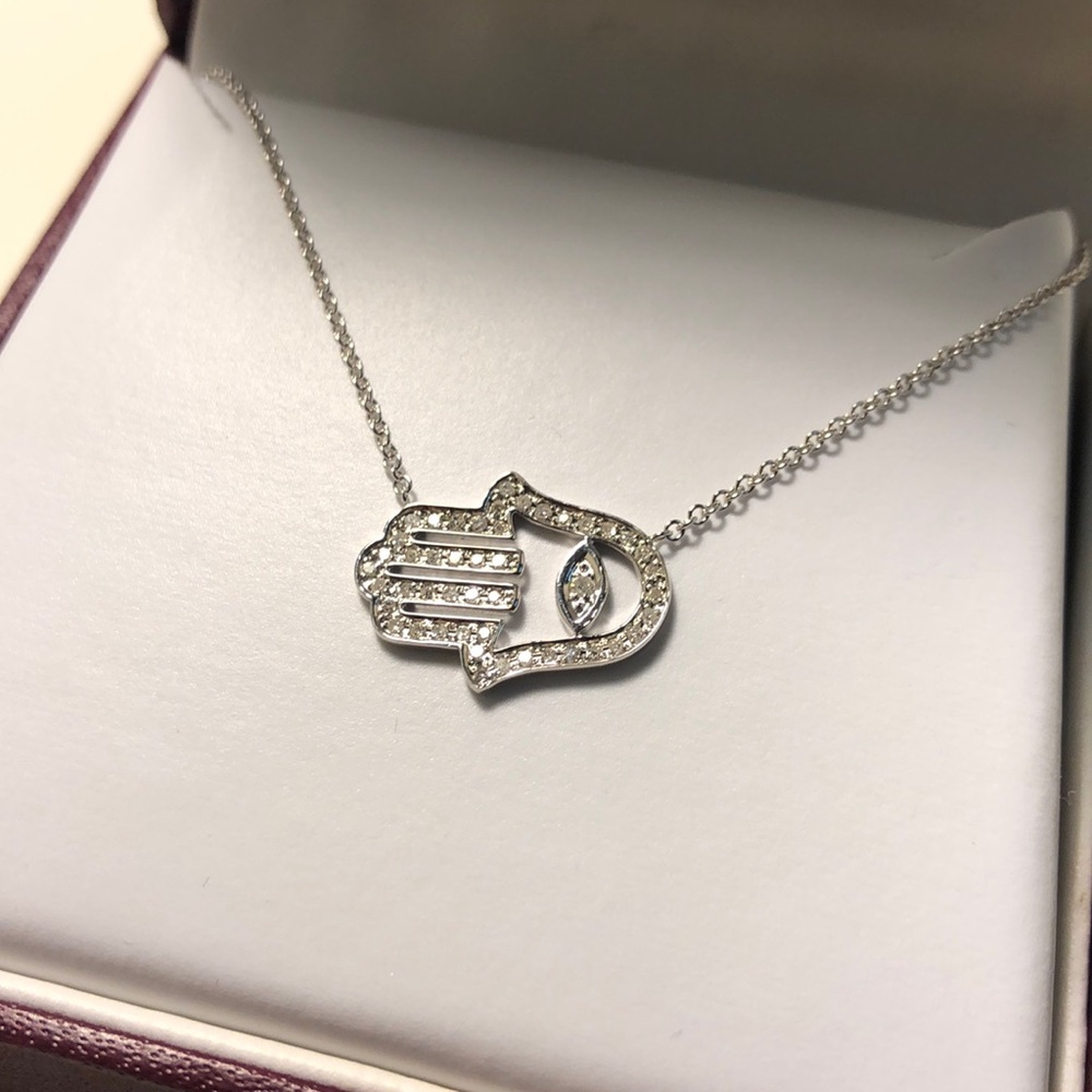 Silver Diamond Hamsa Necklace Helzberg Diamonds